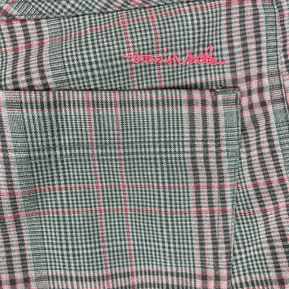Travis Mathew Golf Shorts Mens 38 Grey Red Plaid‎ Glen Check Performance Stretch